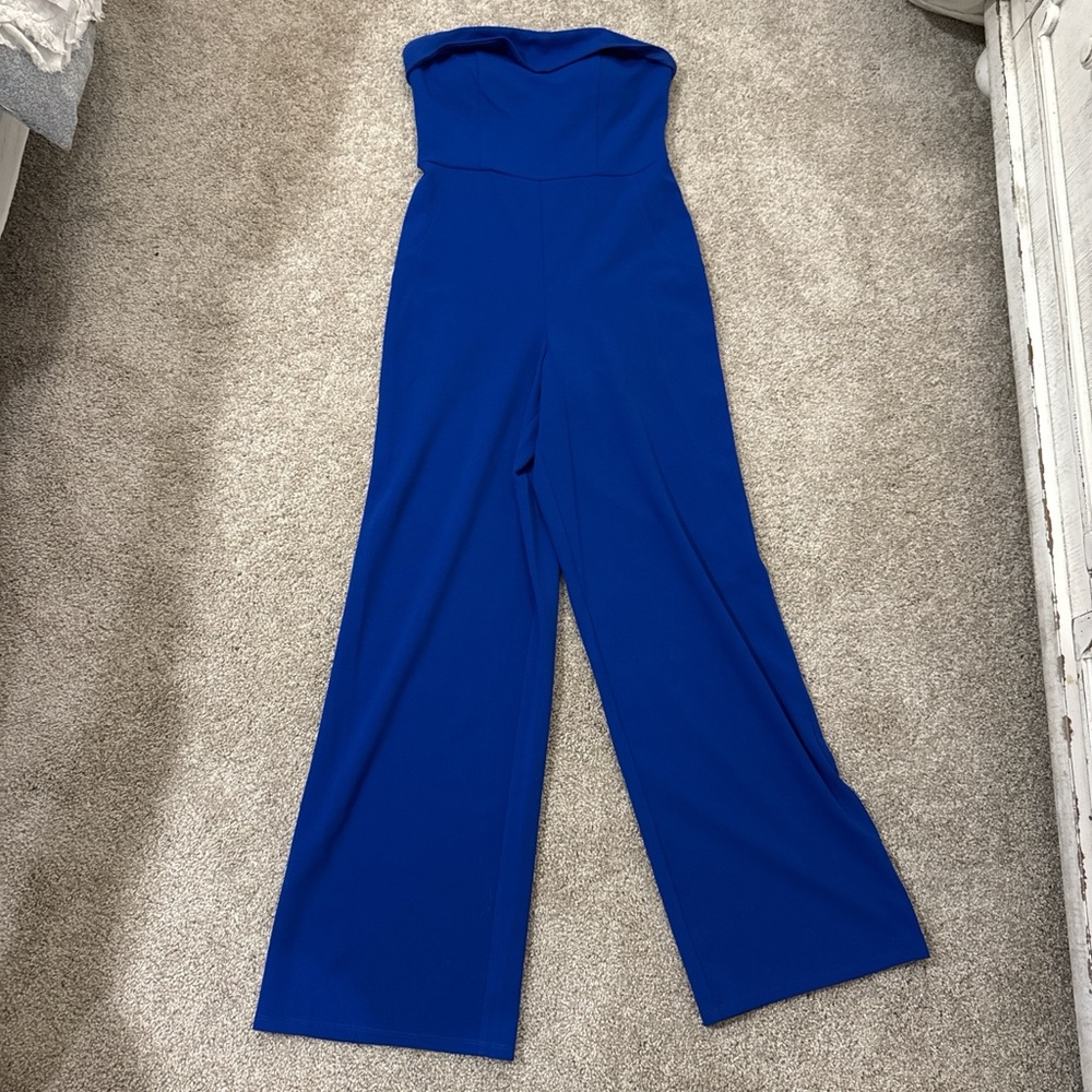 Elegant Blue Strapless Jumpsuit